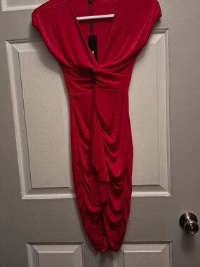 Fashion Nova Red Twist-Front Midi Dress